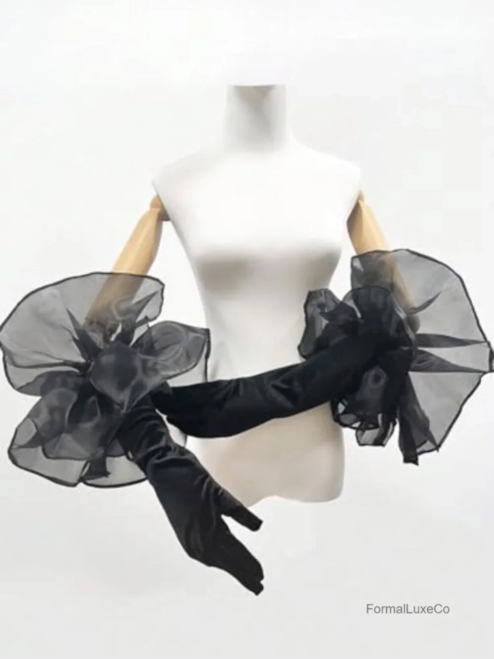 Women's Long Gloves Oversized Tulle Mesh Ruffle Trim Party Prom Opera